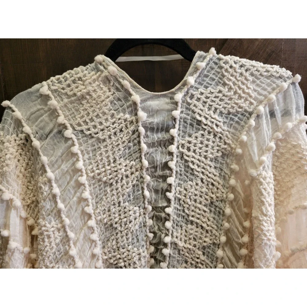 Sonoma Goods For Life Cream Pom Pom Textured Kimono Wrap Cover Up One Size